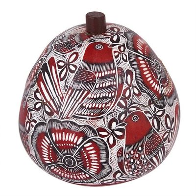 Alternate image for Red Birds and Flowers Hand Carved Gourd Decorative Box Redbirds Song