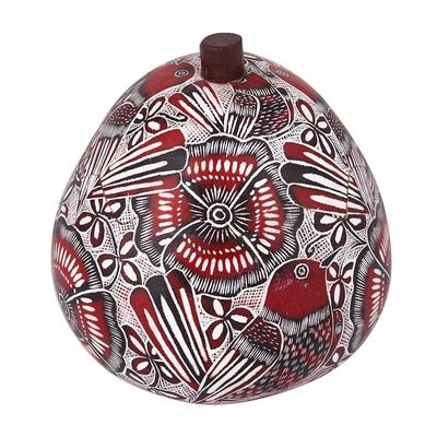 Alternate image for Red Birds and Flowers Hand Carved Gourd Decorative Box Redbirds Song