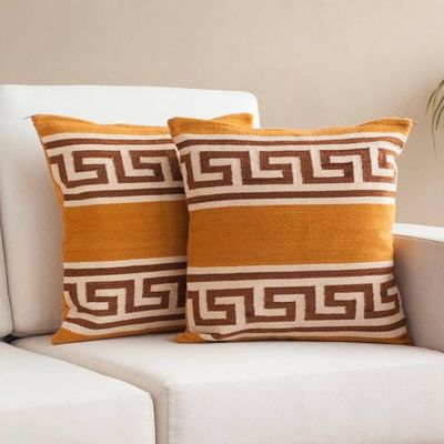Alternate image for Spiral Pattern Wool Cushion Covers from Peru Pair Greca Dreams