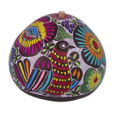 Alternate image for Hand Carved and Painted Birds Flowers Gourd Decorative Box Garden Song