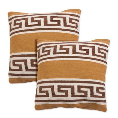 Alternate image for Spiral Pattern Wool Cushion Covers from Peru Pair Greca Dreams