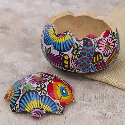 Alternate image for Hand Carved and Painted Birds Flowers Gourd Decorative Box Garden Song