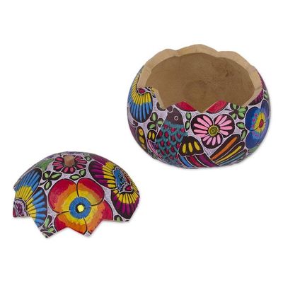 Alternate image for Hand Carved and Painted Birds Flowers Gourd Decorative Box Garden Song