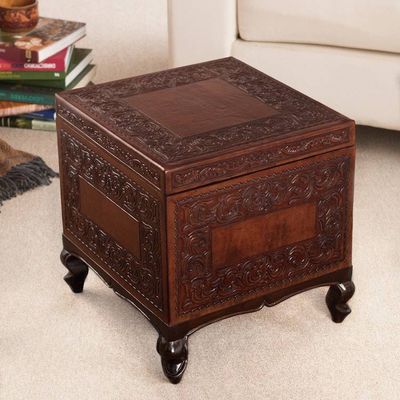 Alternate image for Handcrafted Colonial Leather Wood Accent Trunk and Storage Tradition