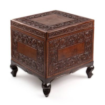 Alternate image for Handcrafted Colonial Leather Wood Accent Trunk and Storage Tradition