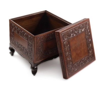 Alternate image for Handcrafted Colonial Leather Wood Accent Trunk and Storage Tradition