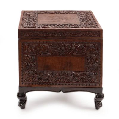 Alternate image for Handcrafted Colonial Leather Wood Accent Trunk and Storage Tradition