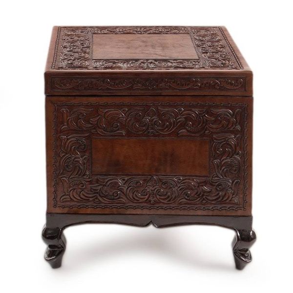 Alternate image for Handcrafted Colonial Leather Wood Accent Trunk and Storage Tradition