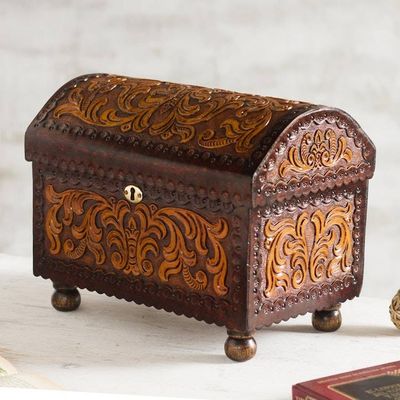 Primary image for Vine Pattern Leather and Wood Jewelry Chest from Peru Colonial Style