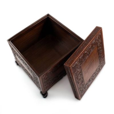 Alternate image for Handcrafted Colonial Leather Wood Accent Trunk and Storage Tradition