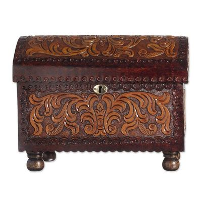 Alternate image for Vine Pattern Leather and Wood Jewelry Chest from Peru Colonial Style