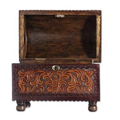 Alternate image for Vine Pattern Leather and Wood Jewelry Chest from Peru Colonial Style