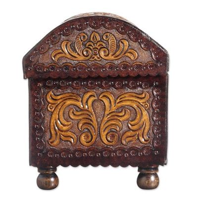 Alternate image for Vine Pattern Leather and Wood Jewelry Chest from Peru Colonial Style
