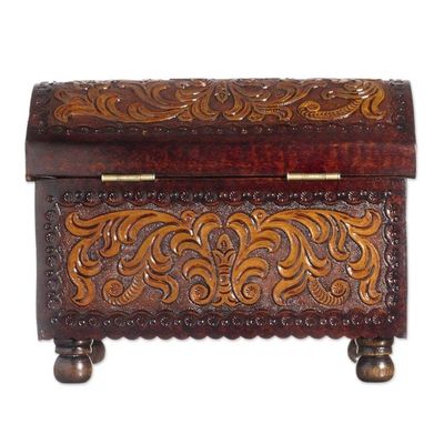 Alternate image for Vine Pattern Leather and Wood Jewelry Chest from Peru Colonial Style