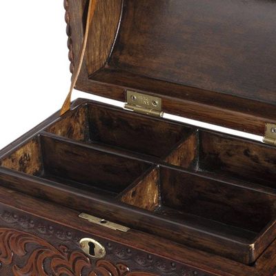 Alternate image for Vine Pattern Leather and Wood Jewelry Chest from Peru Colonial Style