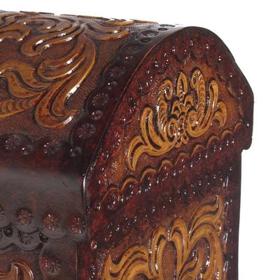 Alternate image for Vine Pattern Leather and Wood Jewelry Chest from Peru Colonial Style
