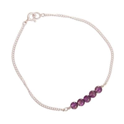 Alternate image for Silver Pendant Bracelet with Amethyst Stones from Peru Enchanting Vibe