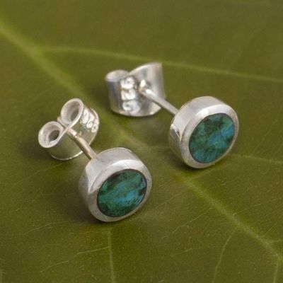 Alternate image for Natural Chrysocolla Earrings in Sterling Silver High Point