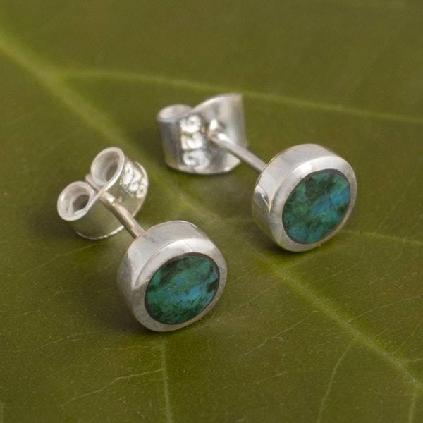 Alternate image for Natural Chrysocolla Earrings in Sterling Silver High Point