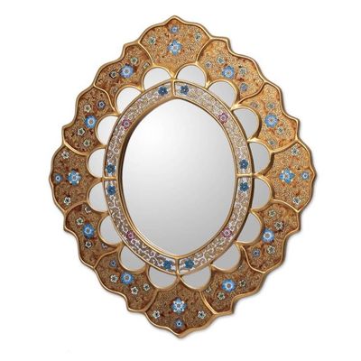 Alternate image for Reverse Painted Glass Mirror Wall Decor from the Andes Sweet Flower Majesty
