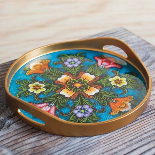 Alternate image for Tulip Motif Reverse-Painted Glass Tray in Blue from Peru Tulip Beauty in Blue