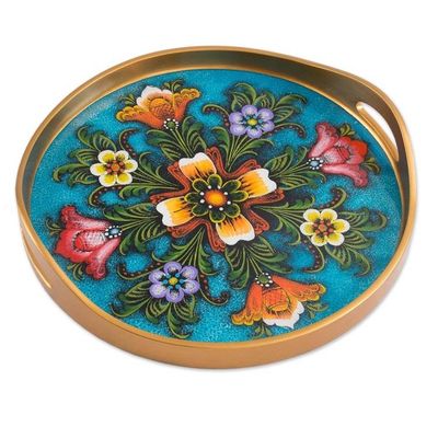 Alternate image for Tulip Motif Reverse-Painted Glass Tray in Blue from Peru Tulip Beauty in Blue