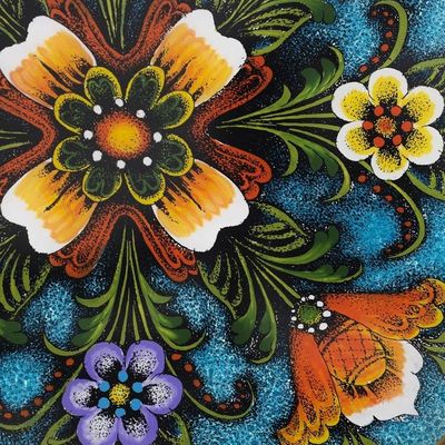 Alternate image for Tulip Motif Reverse-Painted Glass Tray in Blue from Peru Tulip Beauty in Blue