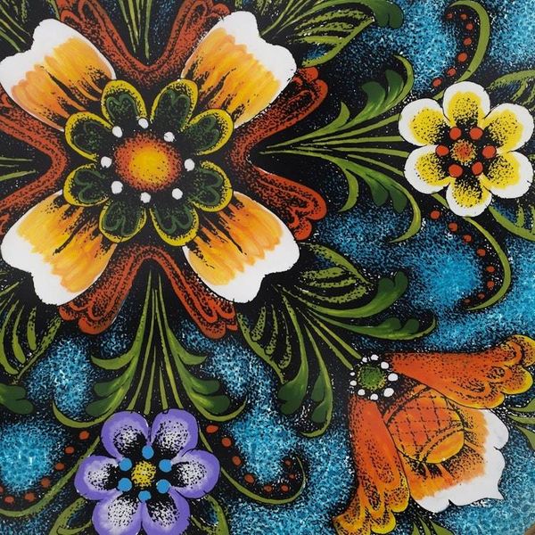 Alternate image for Tulip Motif Reverse-Painted Glass Tray in Blue from Peru Tulip Beauty in Blue