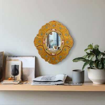 Alternate image for Golden-Hue Baroque-Themed Reverse-Painted Glass Wall Mirror Floral Gold