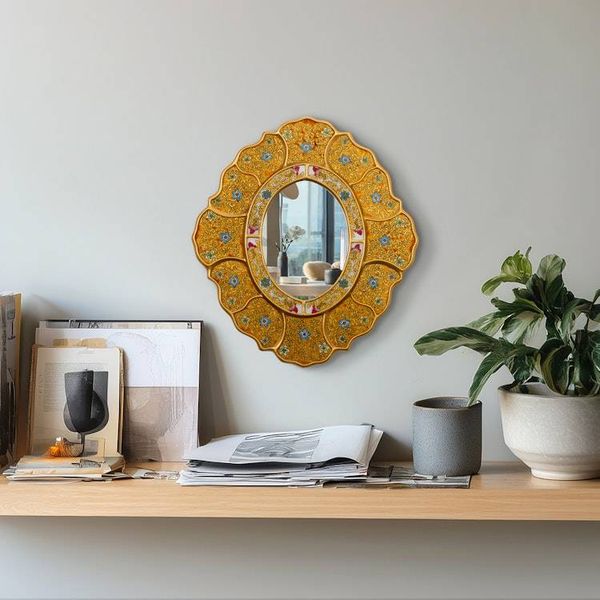 Alternate image for Golden-Hue Baroque-Themed Reverse-Painted Glass Wall Mirror Floral Gold