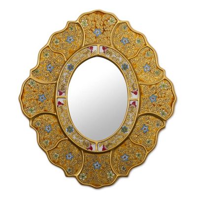 Alternate image for Golden-Hue Baroque-Themed Reverse-Painted Glass Wall Mirror Floral Gold