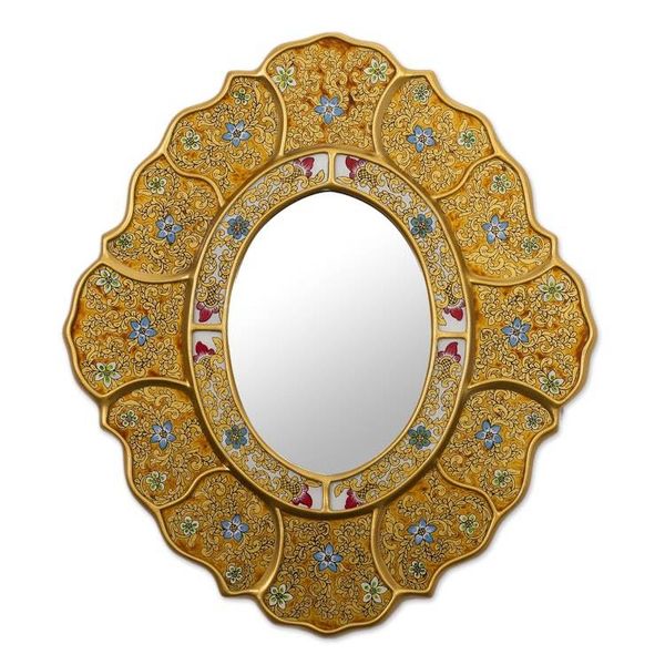 Alternate image for Golden-Hue Baroque-Themed Reverse-Painted Glass Wall Mirror Floral Gold