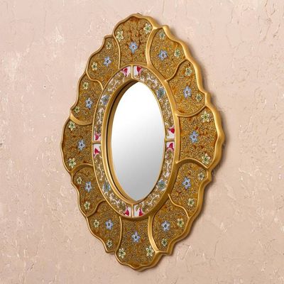 Alternate image for Golden-Hue Baroque-Themed Reverse-Painted Glass Wall Mirror Floral Gold