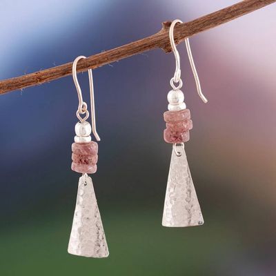 Alternate image for Pyramid-Themed Silver Dangle Earrings with Rose Quartz Gems Pyramids of Serenity