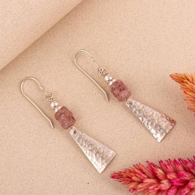 Alternate image for Pyramid-Themed Silver Dangle Earrings with Rose Quartz Gems Pyramids of Serenity