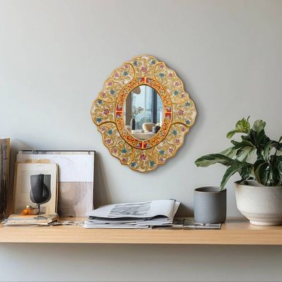 Alternate image for Baroque-Themed Golden-Hue Reverse-Painted Glass Wall Mirror Floral White