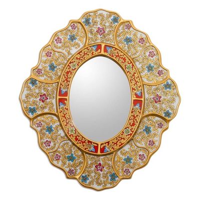 Alternate image for Baroque-Themed Golden-Hue Reverse-Painted Glass Wall Mirror Floral White