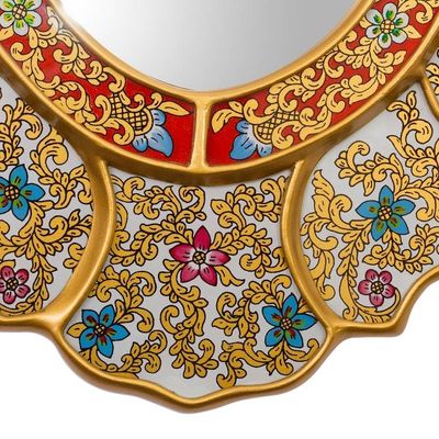 Alternate image for Baroque-Themed Golden-Hue Reverse-Painted Glass Wall Mirror Floral White