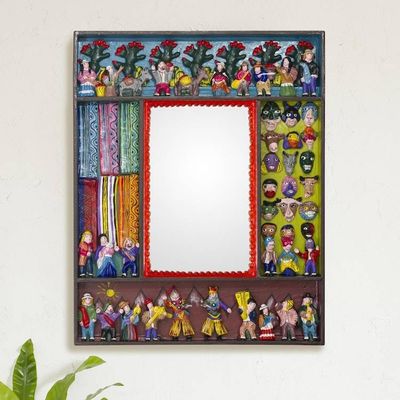 Alternate image for Folk Art Wood Mirror with Folk Art Scenes Scenes from the Andes