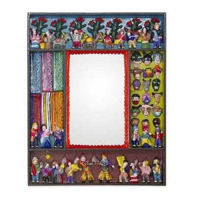 Alternate image for Folk Art Wood Mirror with Folk Art Scenes Scenes from the Andes
