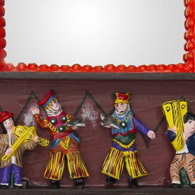 Alternate image for Folk Art Wood Mirror with Folk Art Scenes Scenes from the Andes