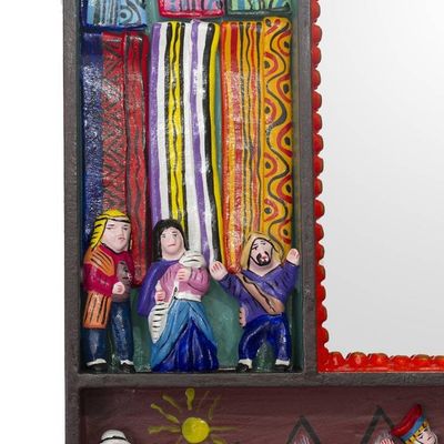 Alternate image for Folk Art Wood Mirror with Folk Art Scenes Scenes from the Andes