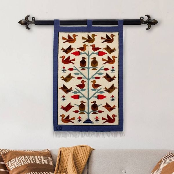 Alternate image for Bird-Themed Handloomed Blue Andean Wool Tapestry from Peru Bird Fauna