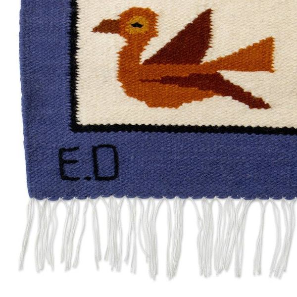 Alternate image for Bird-Themed Handloomed Blue Andean Wool Tapestry from Peru Bird Fauna