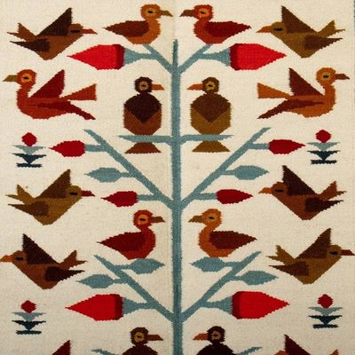 Alternate image for Bird-Themed Handloomed Blue Andean Wool Tapestry from Peru Bird Fauna
