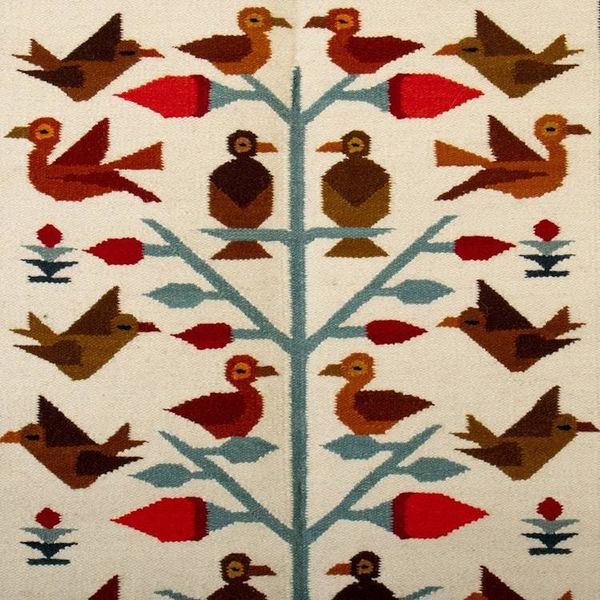 Alternate image for Bird-Themed Handloomed Blue Andean Wool Tapestry from Peru Bird Fauna