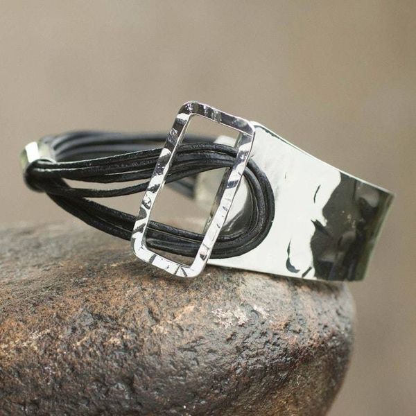 Alternate image for Collectible Womens Sterling Silver and Leather Bracelet Queen of Collasuyo