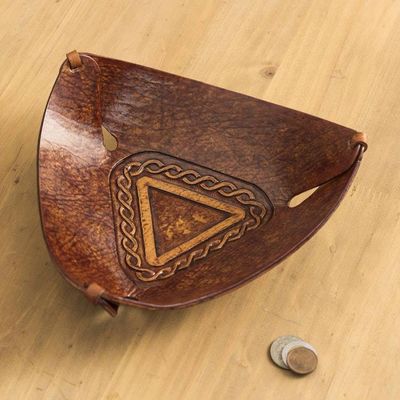 Alternate image for Artisan Crafted Colonial Inspired Tooled Leather Catchall Brown Pyramid Chains