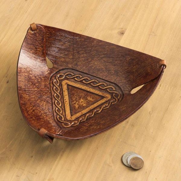 Alternate image for Artisan Crafted Colonial Inspired Tooled Leather Catchall Brown Pyramid Chains