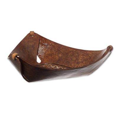 Alternate image for Artisan Crafted Colonial Inspired Tooled Leather Catchall Brown Pyramid Chains